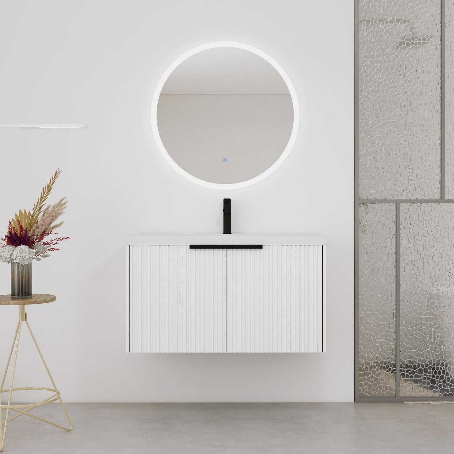 Contemporary Wall Mounted Bathroom Vanity With Resin Double Sink
