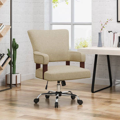 Zealous - Upholstered Office Chair With Curved Arms And Nailhead Accents - Wheat
