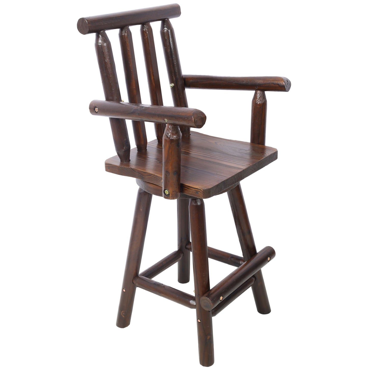 Rustic Bar Stool, Fir Wood Construction, Wide Armrest