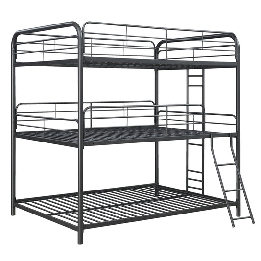 Modern Triple Bunk Bed Full / Full / Full With Strong Steel Metal Structure - Black