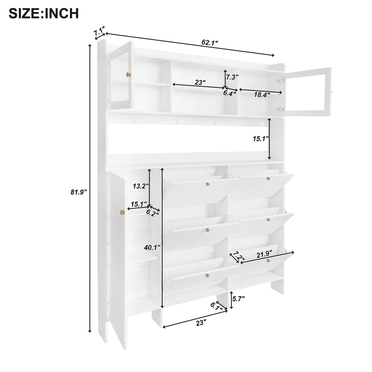 On Trend Multifunctional Tipping Bucket Shoe Cabinet With Storage Shelf & 6 Flip Drawers