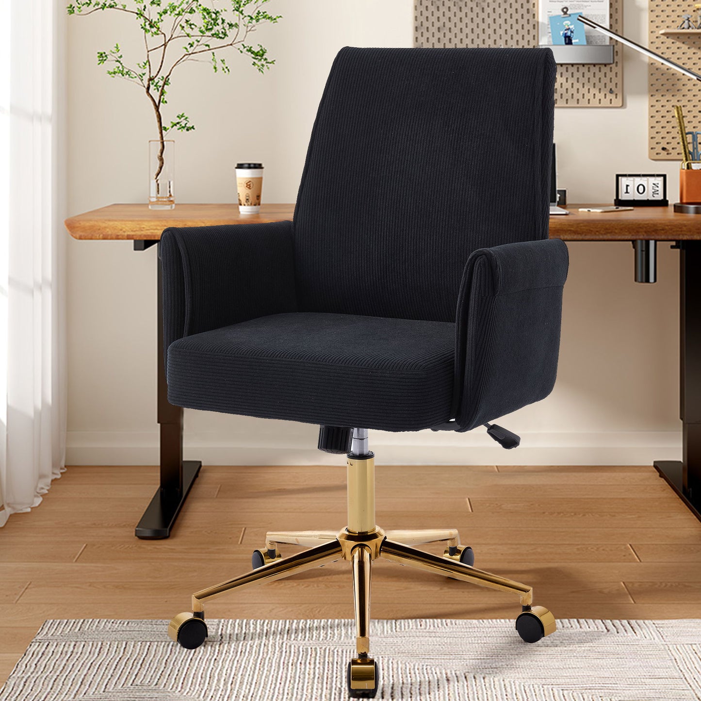 Ergonomic Mid-Back Office Chair With Striped Velvet Fabric