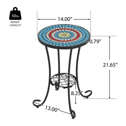 Ceramic Tile And Iron Patio Side Table With Shelf