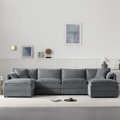 Modular Sectional With Deep And Wide Seat, Cloud Couch Set With Double Cushions Sofa With Movable Ottoman