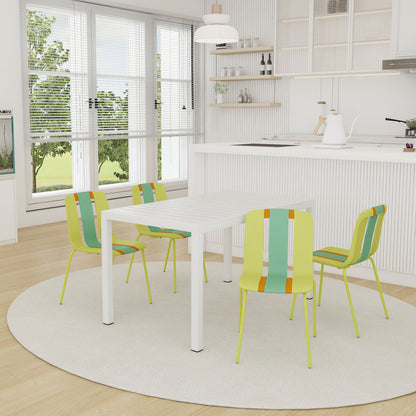 4 Piece Set Of Modern Striped Color- Blocking Single Chairs With Long Table