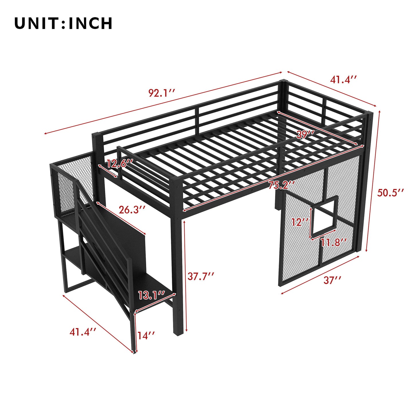 Twin Low Loft Bed Frame With Storage Staircase - Black