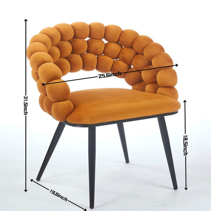 Modern Chair With Golden Color Iron Tube Legs, Soft Cushions And Comfortable Backrest, Suitable For Dining Room, Living Room, Cafe, Hairball Back