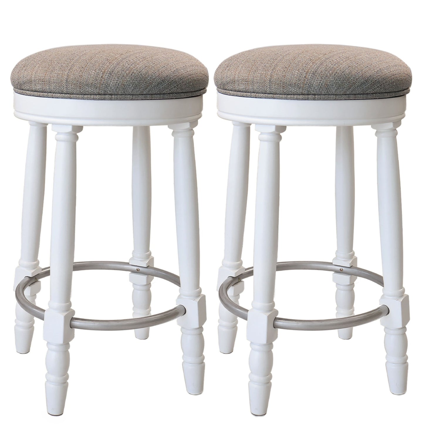 360° Swivel Wooden Barstools With Upholstered Seat, Counter Height (Set of 2)