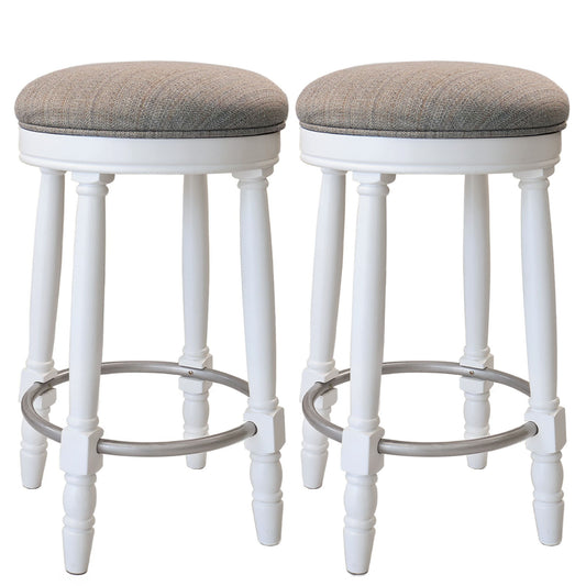 360° Swivel Wooden Barstools With Upholstered Seat, Counter Height (Set of 2)