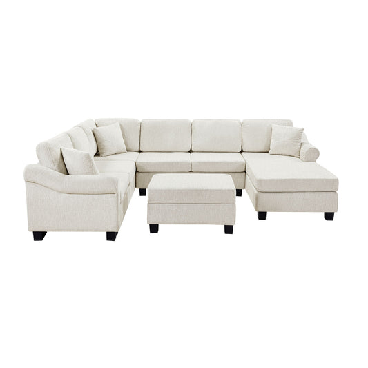 Contemporary U - Shaped Sectional Sofa With Movable Storage Ottoman