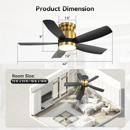 Flush Mount Ceiling Fan With LED Light 22W And Remote Control Blades / Body, DC Motor