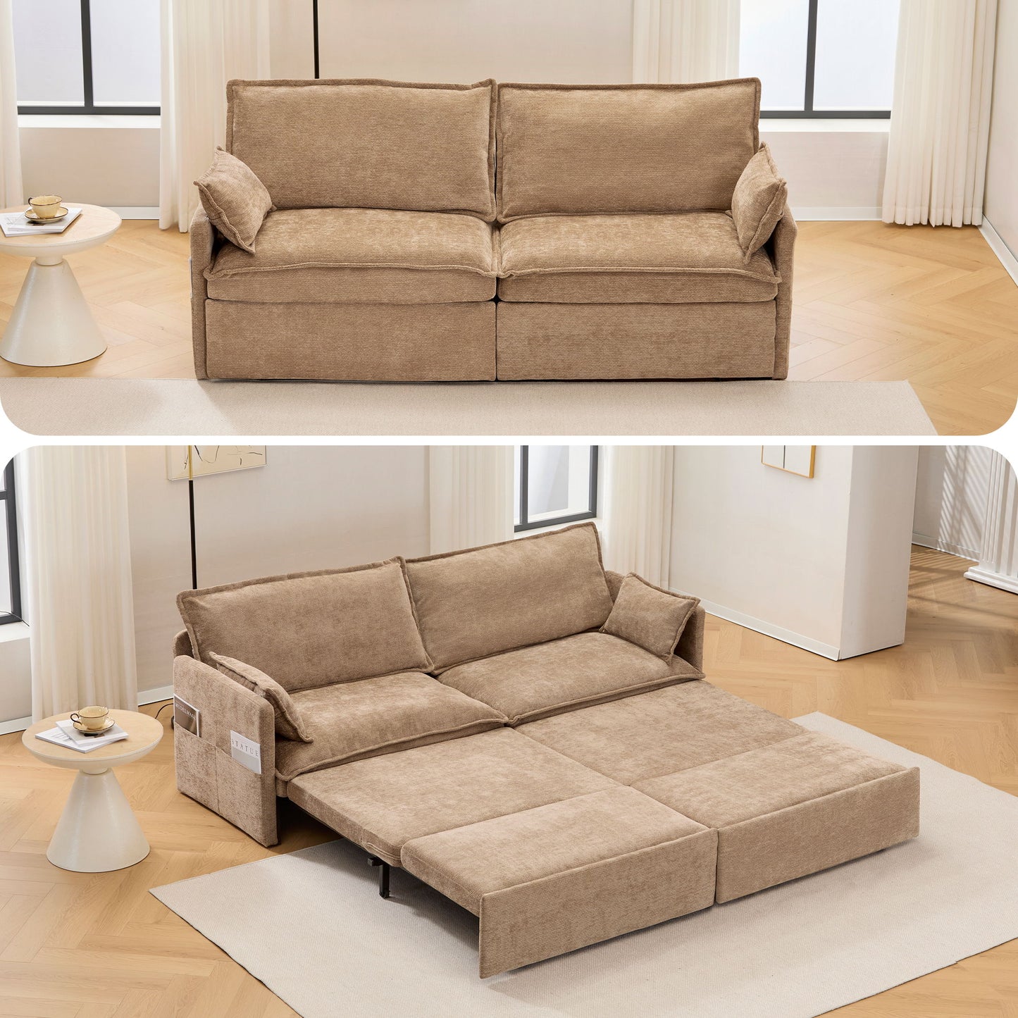 Pull Out Sofa Bed, Corduroy Convertible Sleeper Sofa Couch, Side Storage, And USB / C - Type Charging Ports Chair