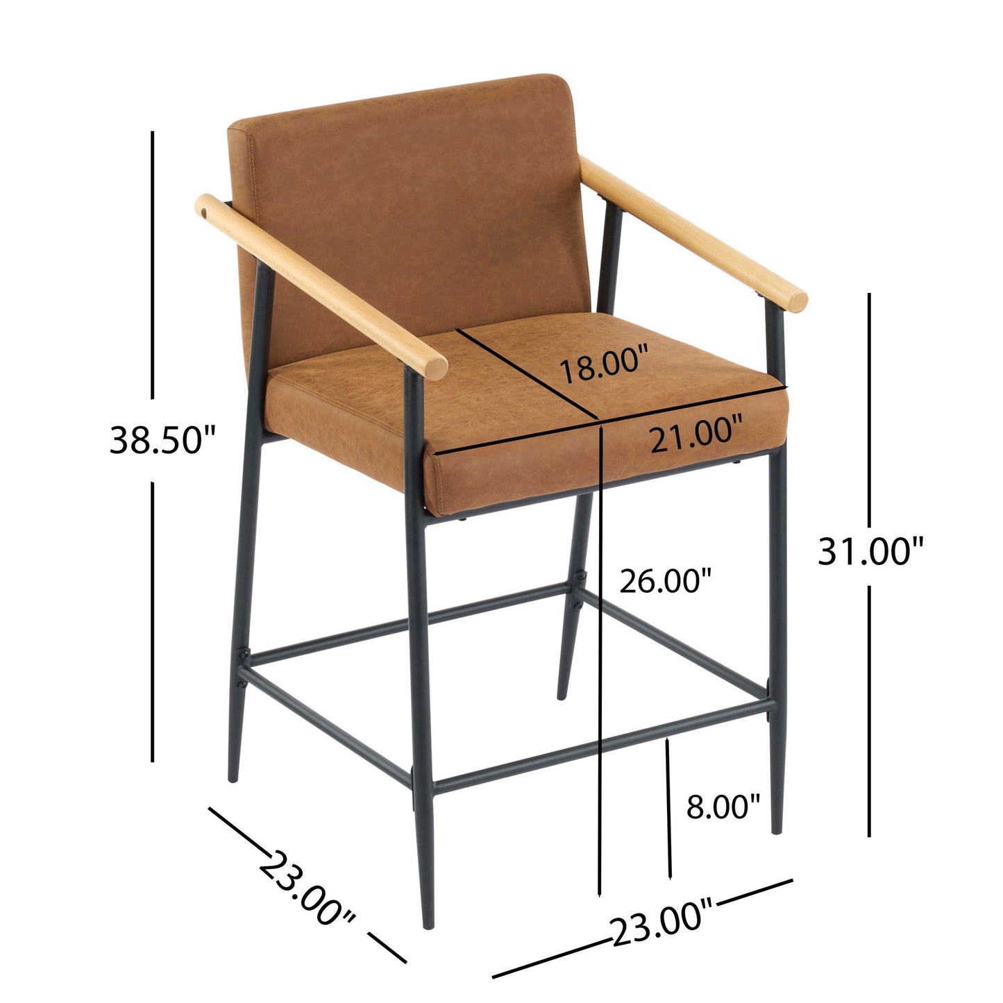 Mid Century Modern Counter Stool Set With Iron Frame