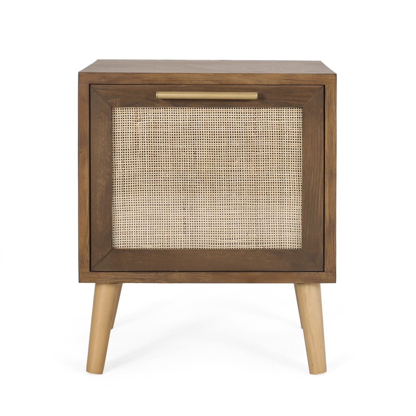 Contemporary End Table With Rattan - Walnut