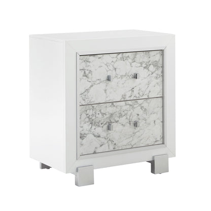 Skye - Marble Nightstand - White