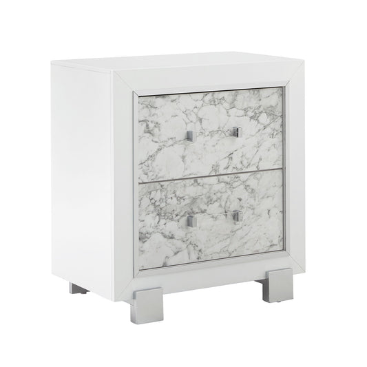 Skye - Marble Nightstand - White
