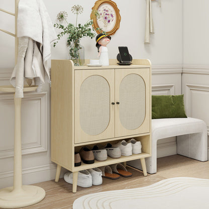 2 Door Shoe Rack, Freestanding, Modern Shoe Storage Cabinet, For Entryway - Natural