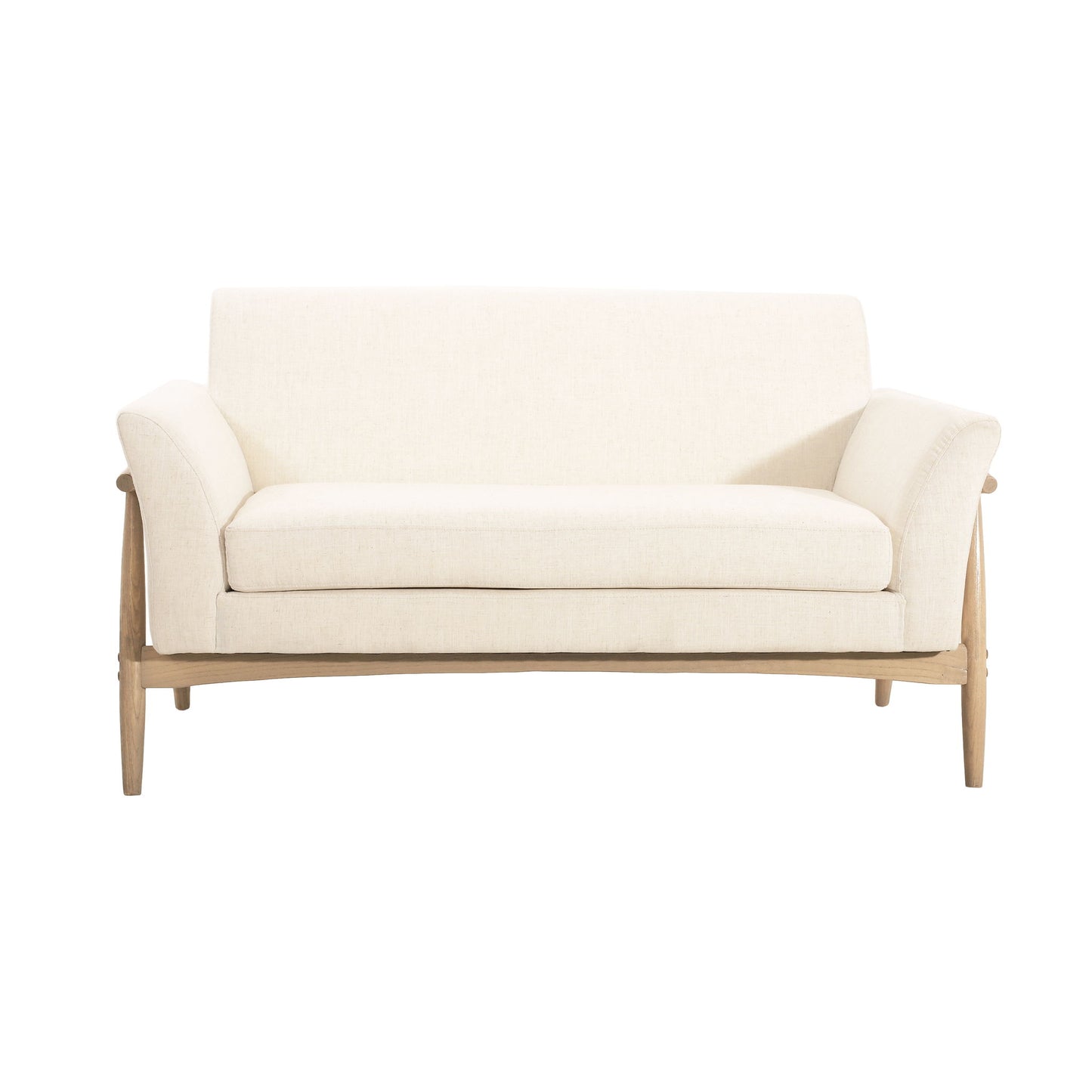 Modern Fabric Upholstered Loveseat With Elm Wood Legs And Flare Arms - Beige