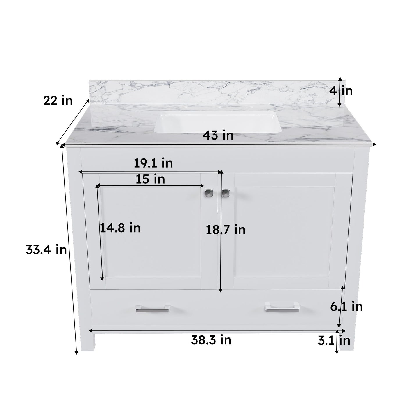 43" Bathroom Vanity Multi Functional Cabinet - White