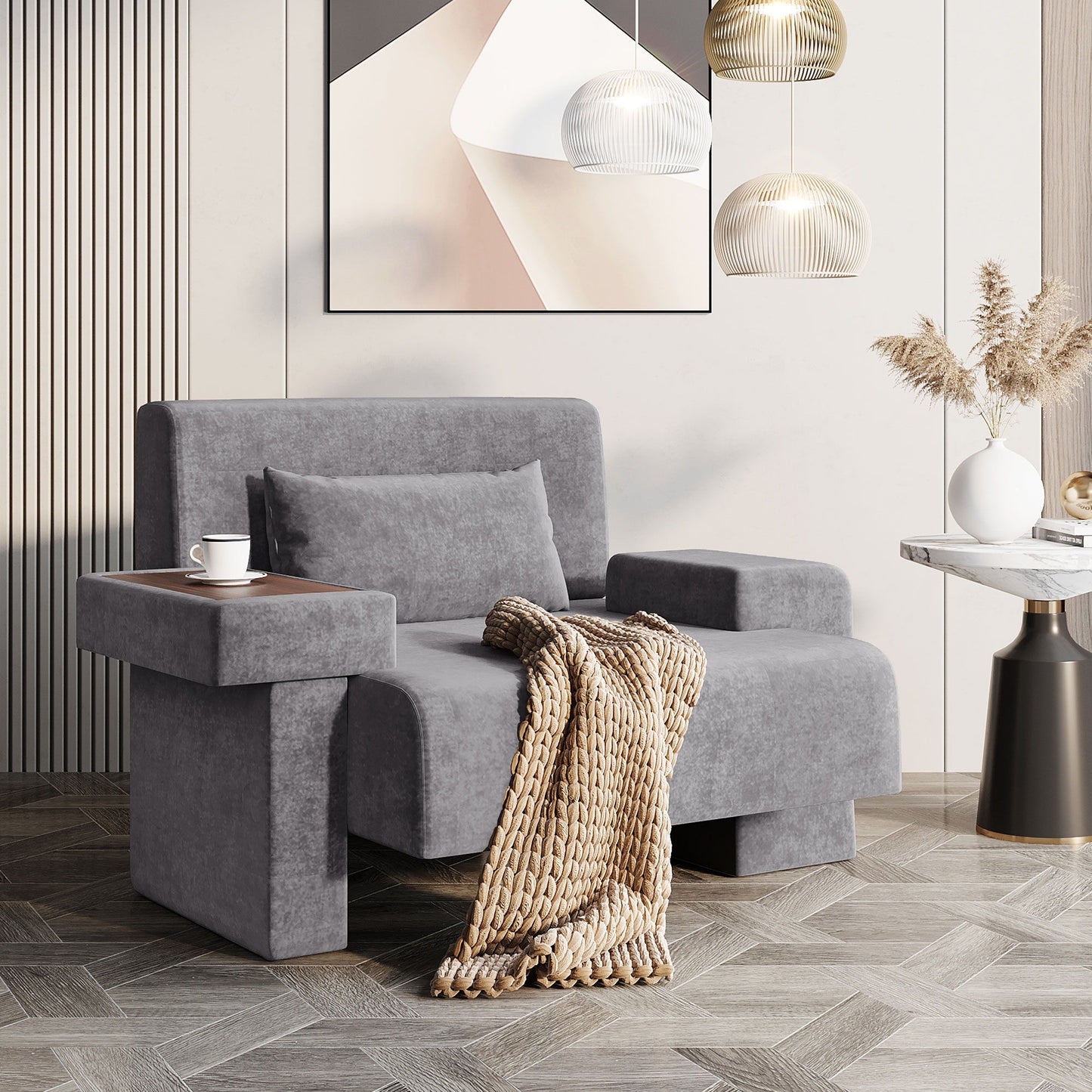 Modern Oversized Armchair With Soft Cushion For Living Room