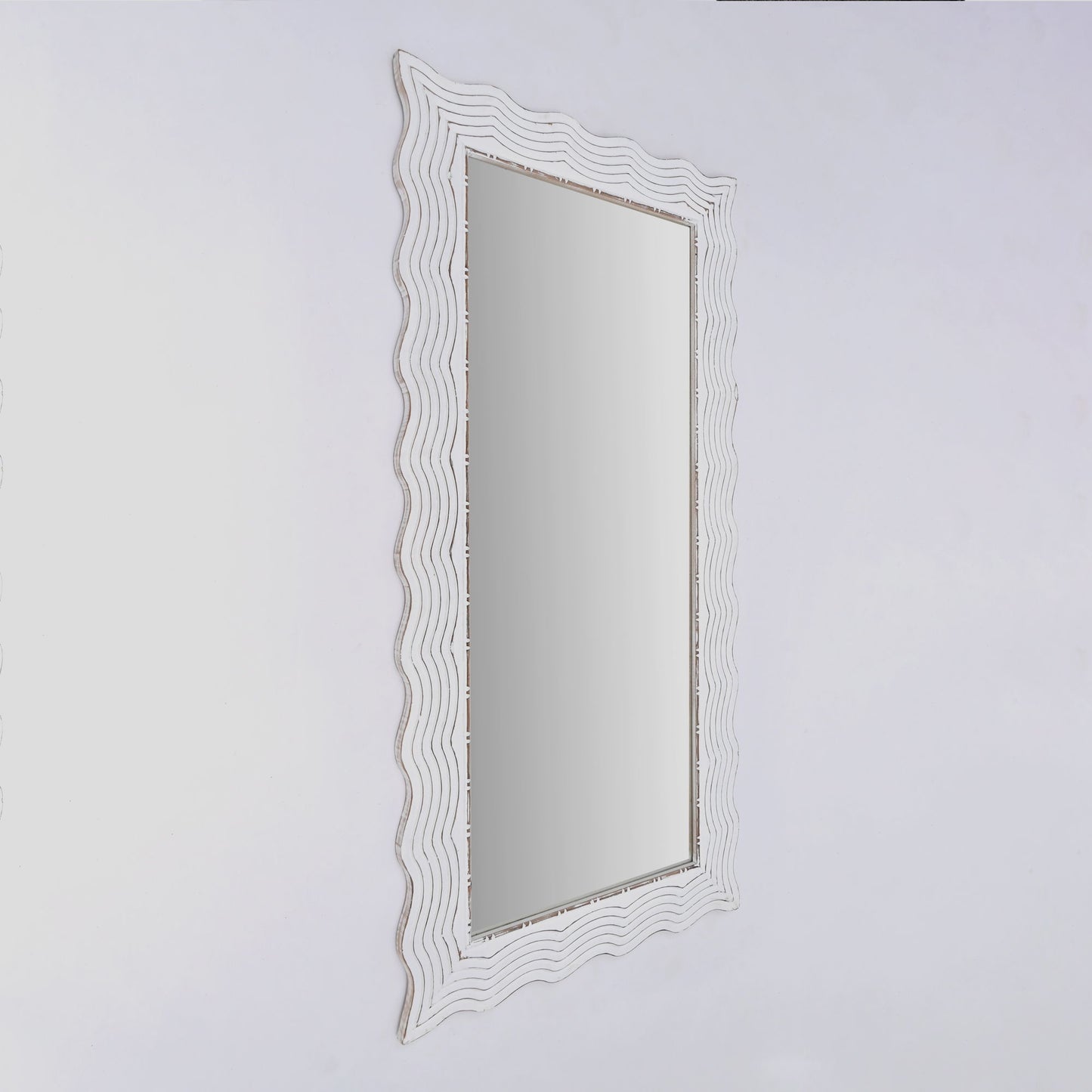 Handcarved Wave Design Rectangle Mirror Accent Enhancing Space - Antique White