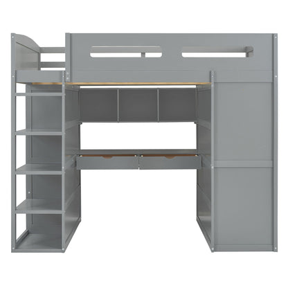 Loft Bed With Desk, Wardrobes, 4 Drawers And 4 Shelves