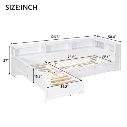 L Shaped Platform Bed With Trundle And Drawer