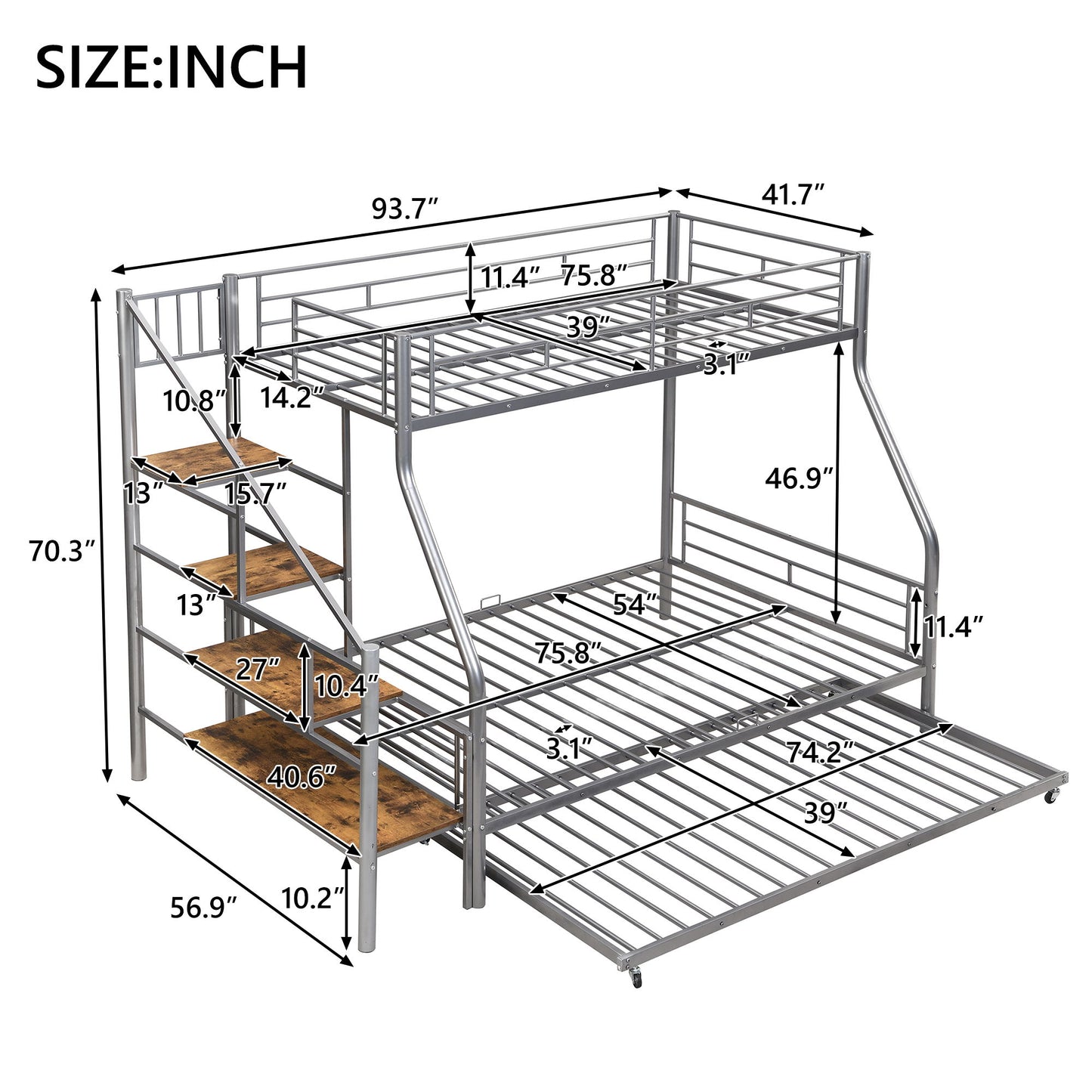 Metal Bunk Bed With Trundle And Storage Staircase