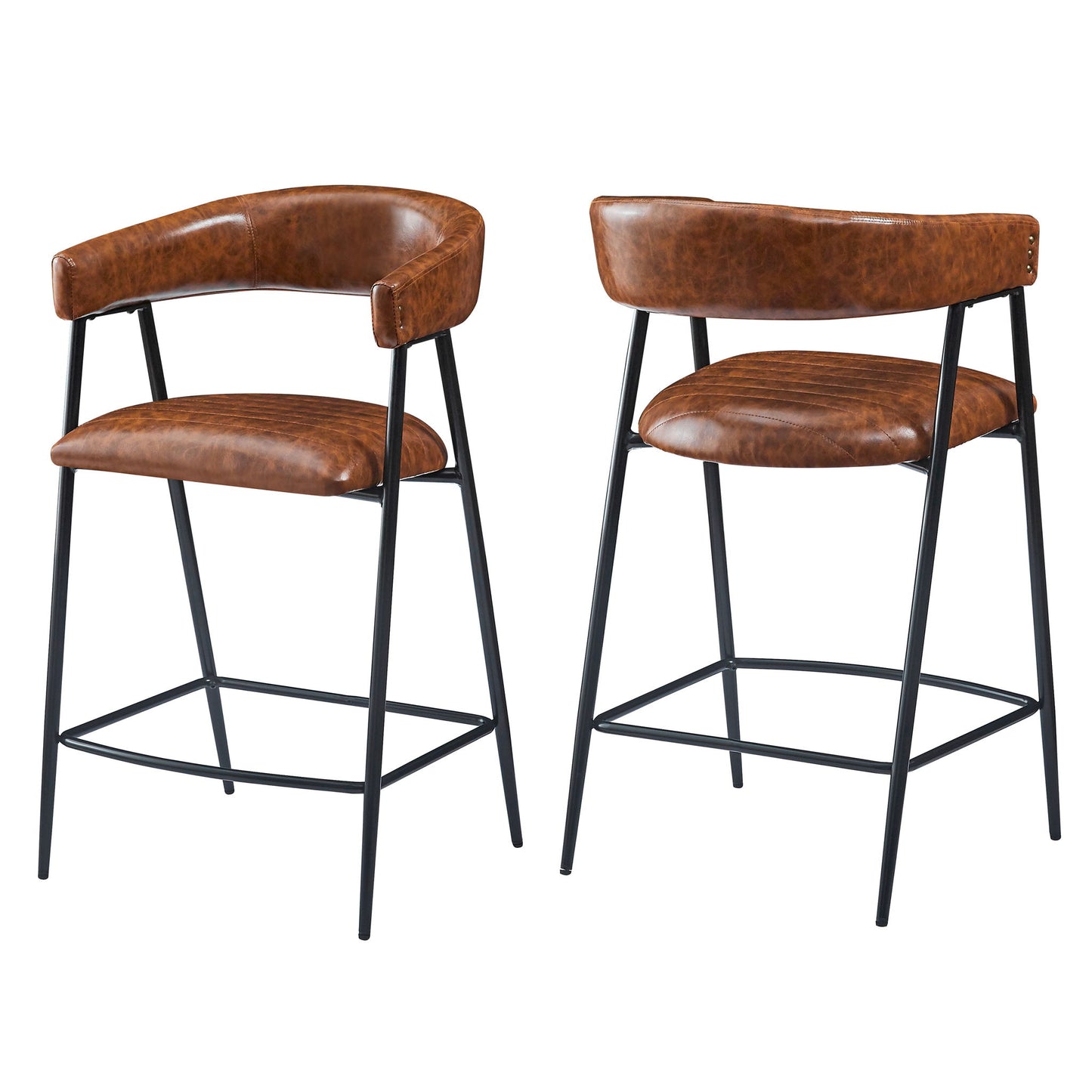 Counter Stools (Set of 2), Upholstered Counter Stools With Iron Frame, Backrest, Footrest, Arm Counter Stools For Home Bar, Kitchen Counter - Brown
