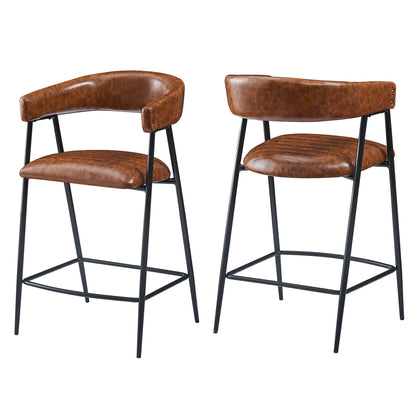 Counter Stools (Set of 2), Upholstered Counter Stools With Iron Frame, Backrest, Footrest, Arm Counter Stools For Home Bar, Kitchen Counter - Brown