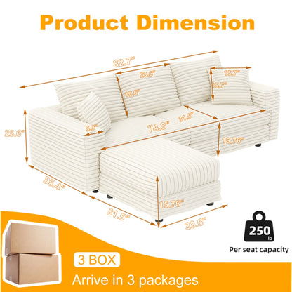 Deep Seat Convertible Sofa With Soft Pillows And Ottomans
