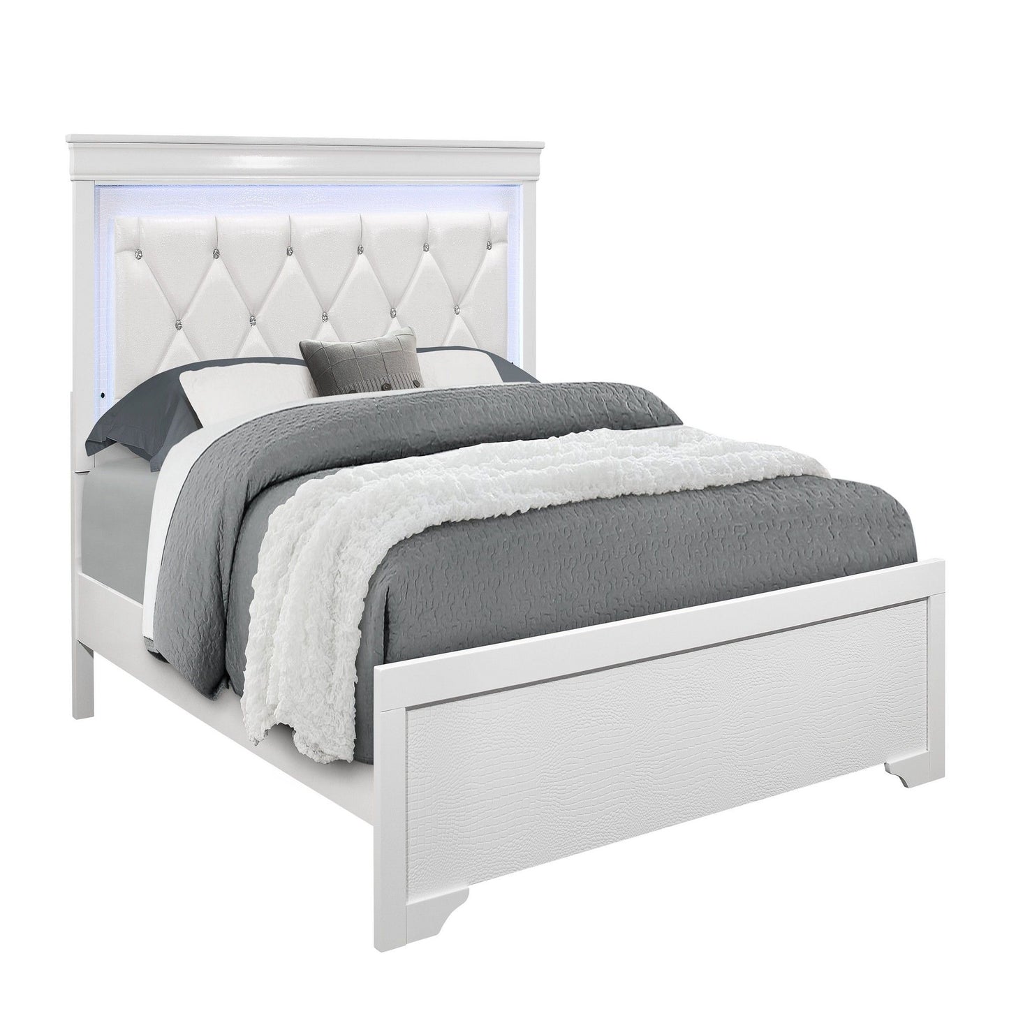 Shaker - Bed With LED Lighting And Crystal Inspired Tufted Headboard