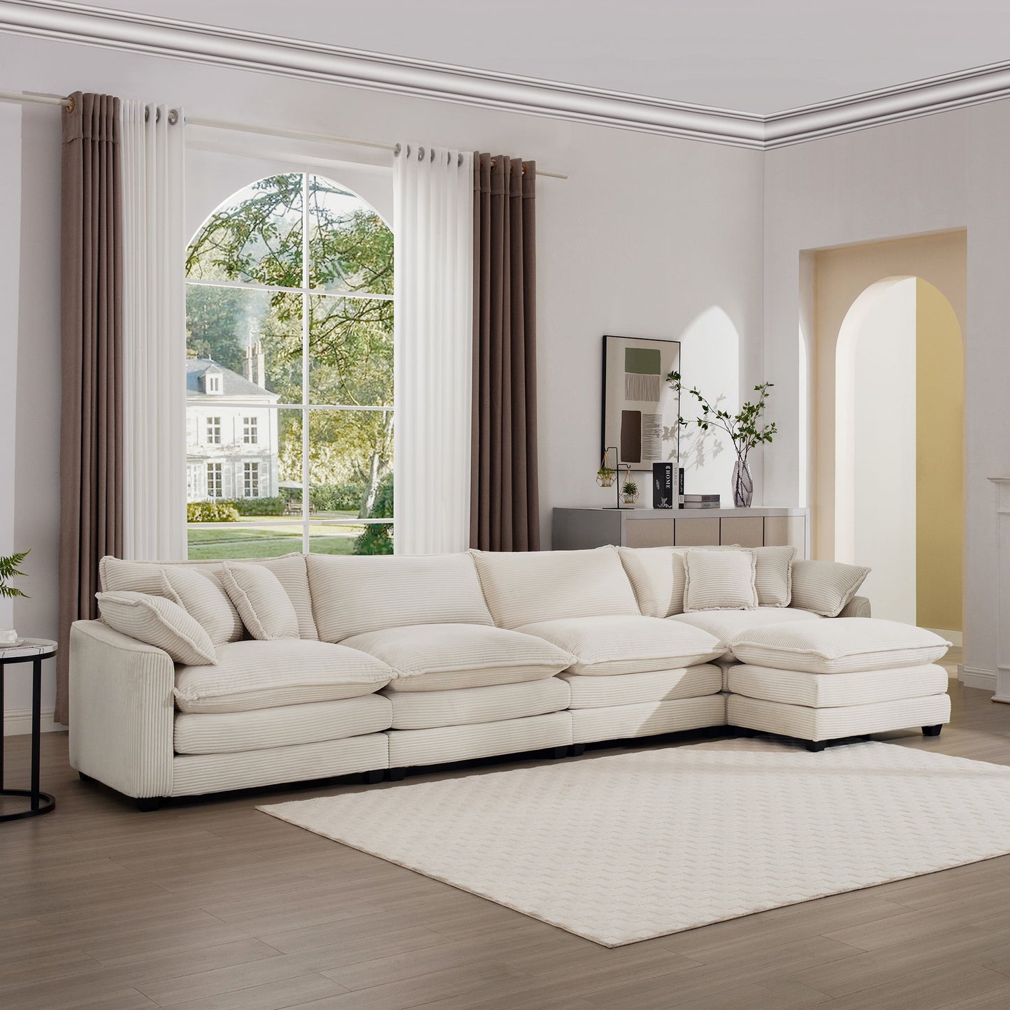 Modern Oversized Modular Cushion Sofa With Ottoman, Low Back, Deep Seating Sofa Set