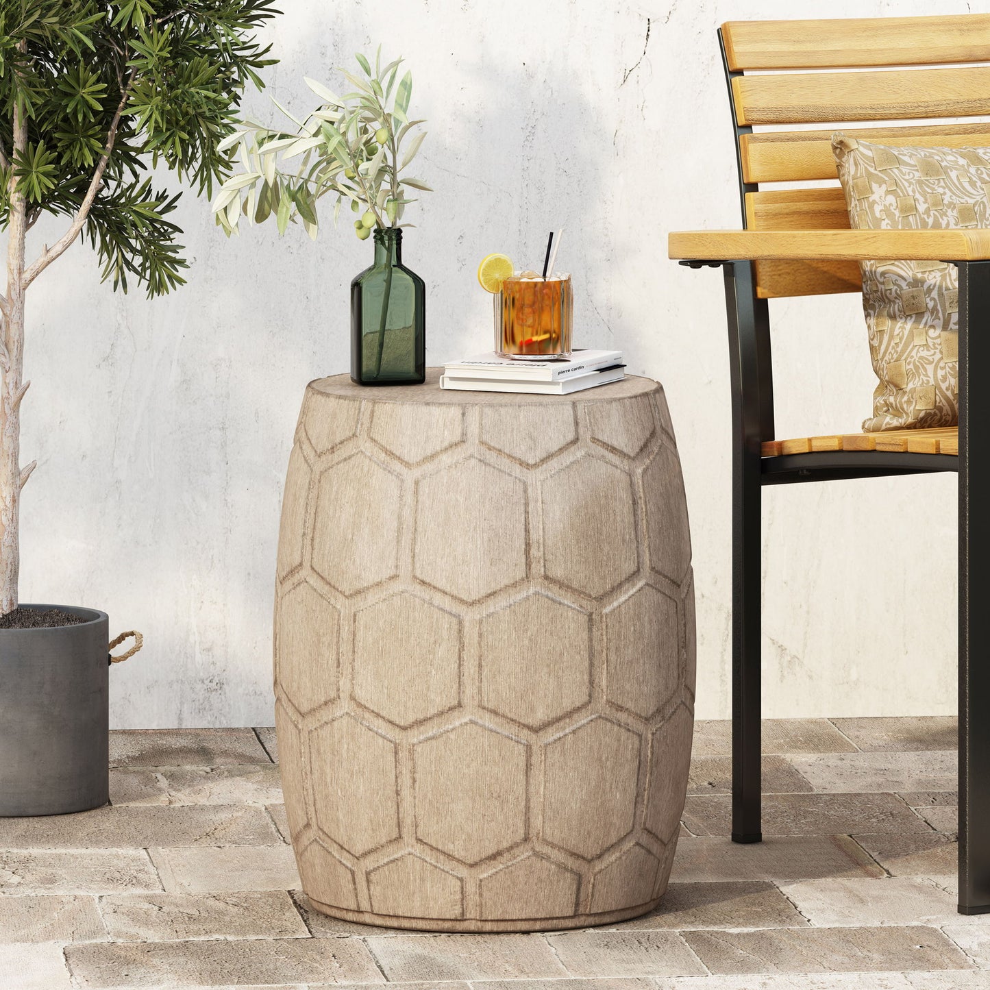 Outdoor Lightweight Concrete Side Table - Natural