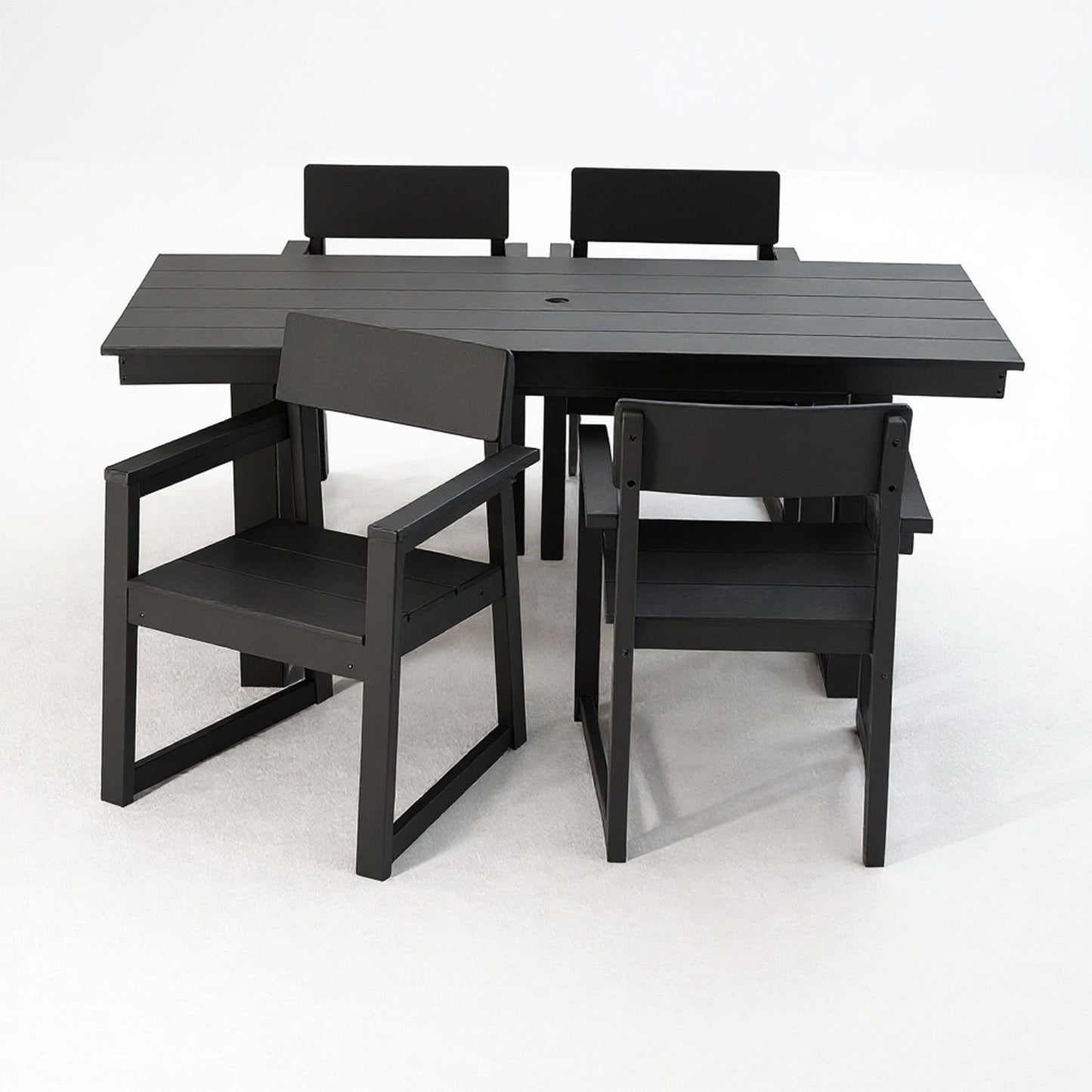 5 Piece Outdoor Dining Set For 4, Patio Table With Umbrella Hole And 4 Armrest Chairs For Backyard - Black