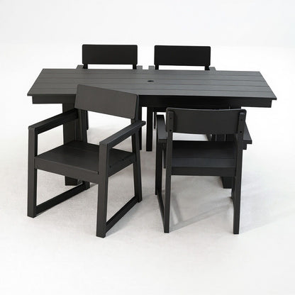 5 Piece Outdoor Dining Set For 4, Patio Table With Umbrella Hole And 4 Armrest Chairs For Backyard - Black