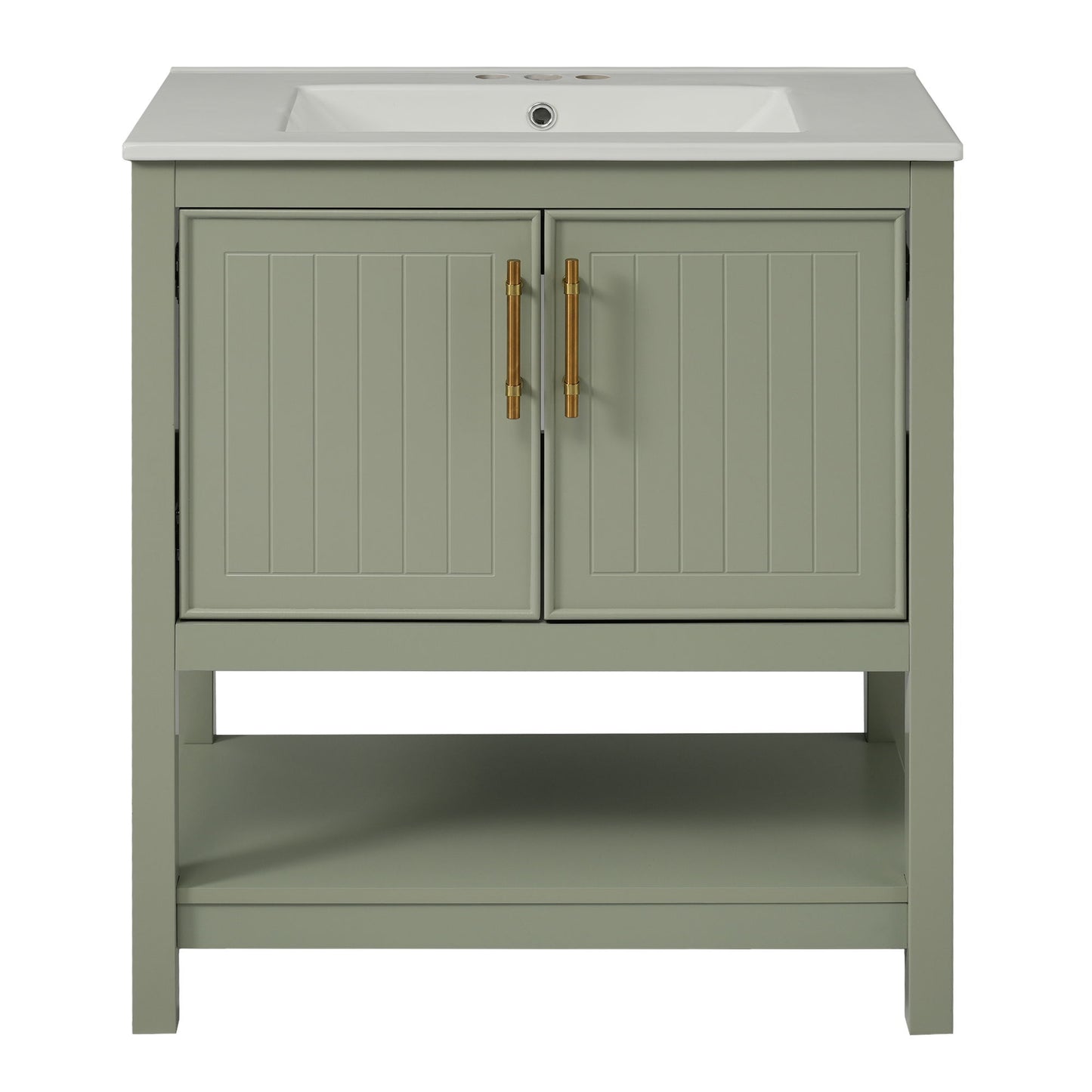 Elegant Bathroom Vanity With Ceramic Sink And Versatile Storage