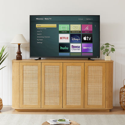 Contemporary Wave Shaped TV Stand With Rattan Doors
