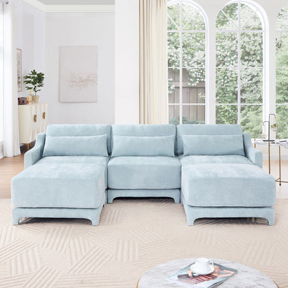 Stylish Sofa With Ottoman And Lumbar Pillows, Ergonomic Design