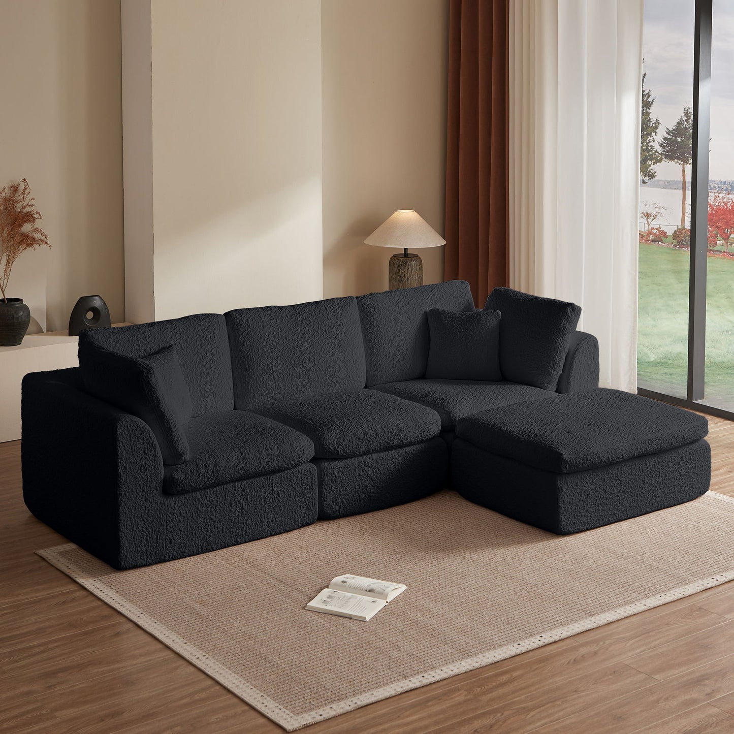 Cloud Sectional Couch, Convertible With Ottoman, 3 Seater Modular Design