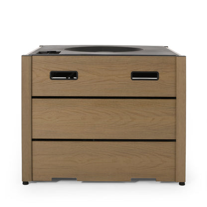 Rustic Style Outdoor Square Propane Fire Pit, 40,000 Btu