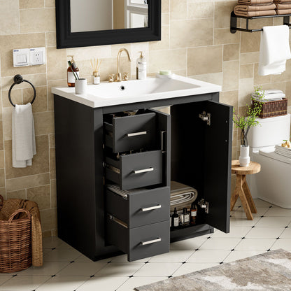 Ceramic Sink Combo, Freestanding Vanity Set With 3 Drawers & Soft Closing Doors