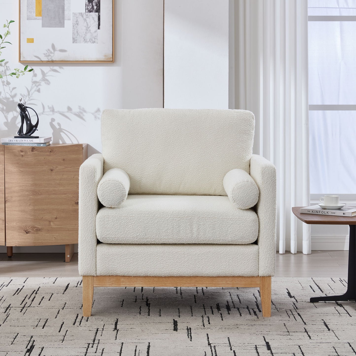 Wide Modern Performance Accent Chair With Natural Legs