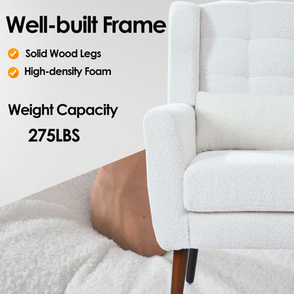 Modern Accent Chair, Chenille Arm Chairs For Living Room, Upholstered Mordern Armchair, Comfy Soft Padded Lounge Chair In Small Space, Bedroom, With Pillow, Solid Wood Leg