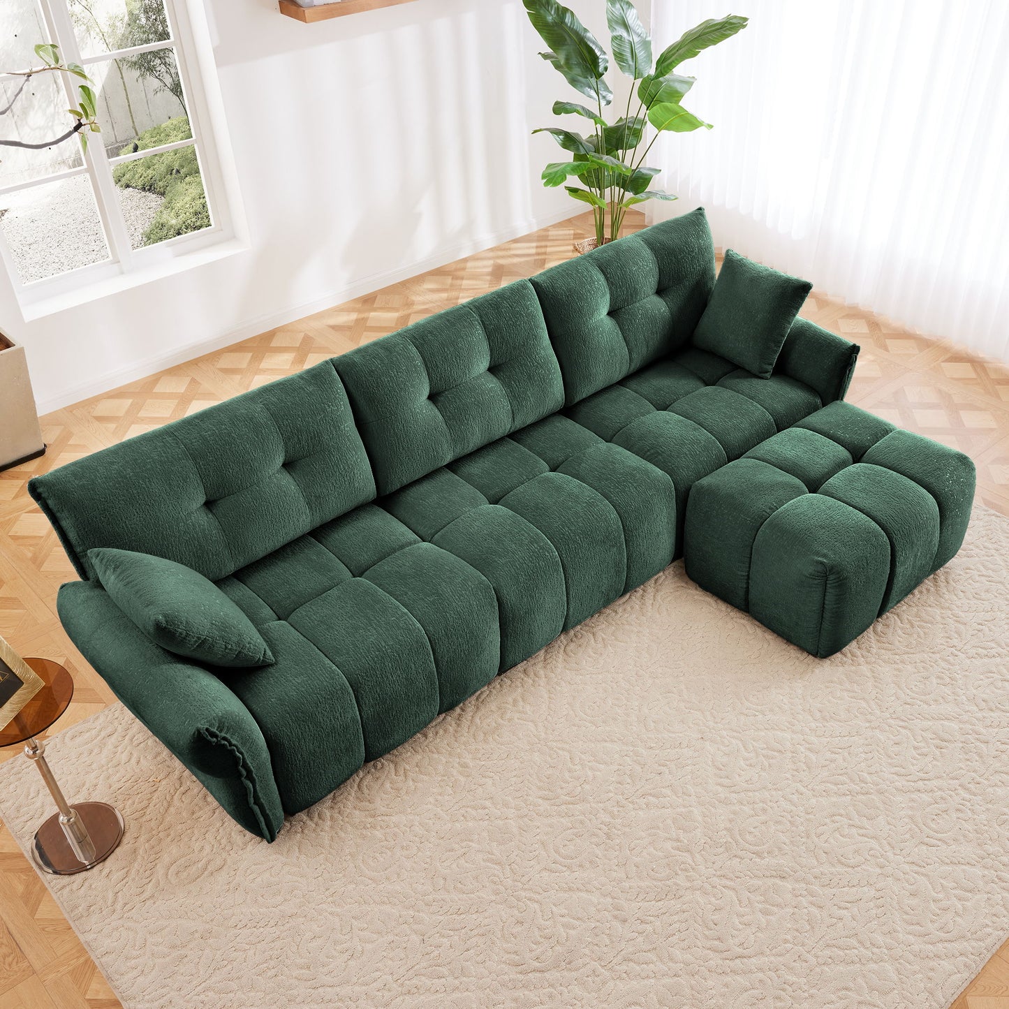 Sofa Set With Ottoman And Pillows, Textured, High Resilience Cushions