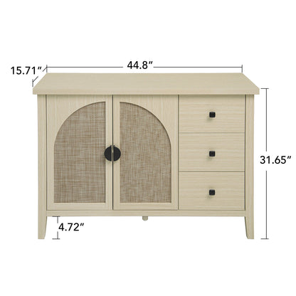 Rattan 2 Door 3 Drawer Cabinet, Suitable For Bedroom - Natural