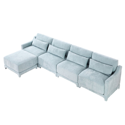 Stylish Sofa With Ottoman And Lumbar Pillows, Ergonomic Design