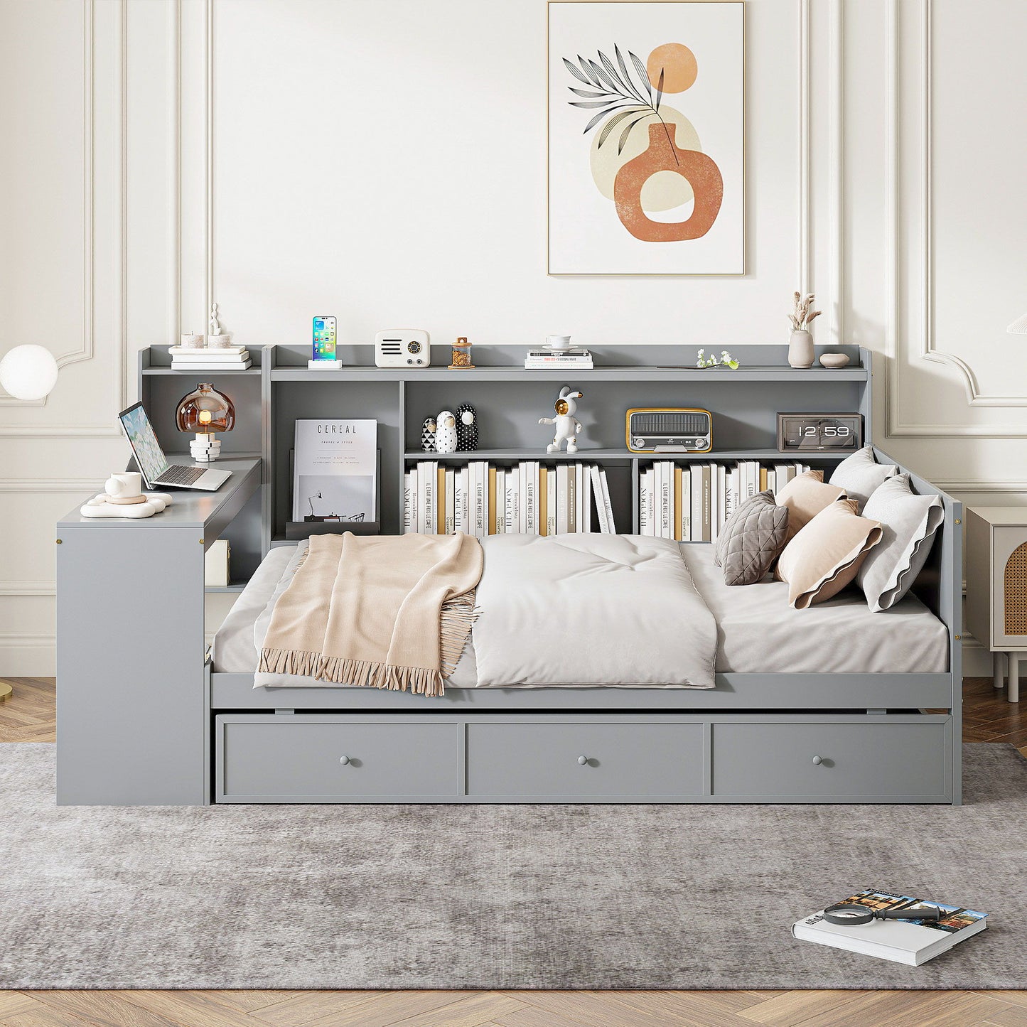 Daybed With 3 Drawers USB Ports And Desk