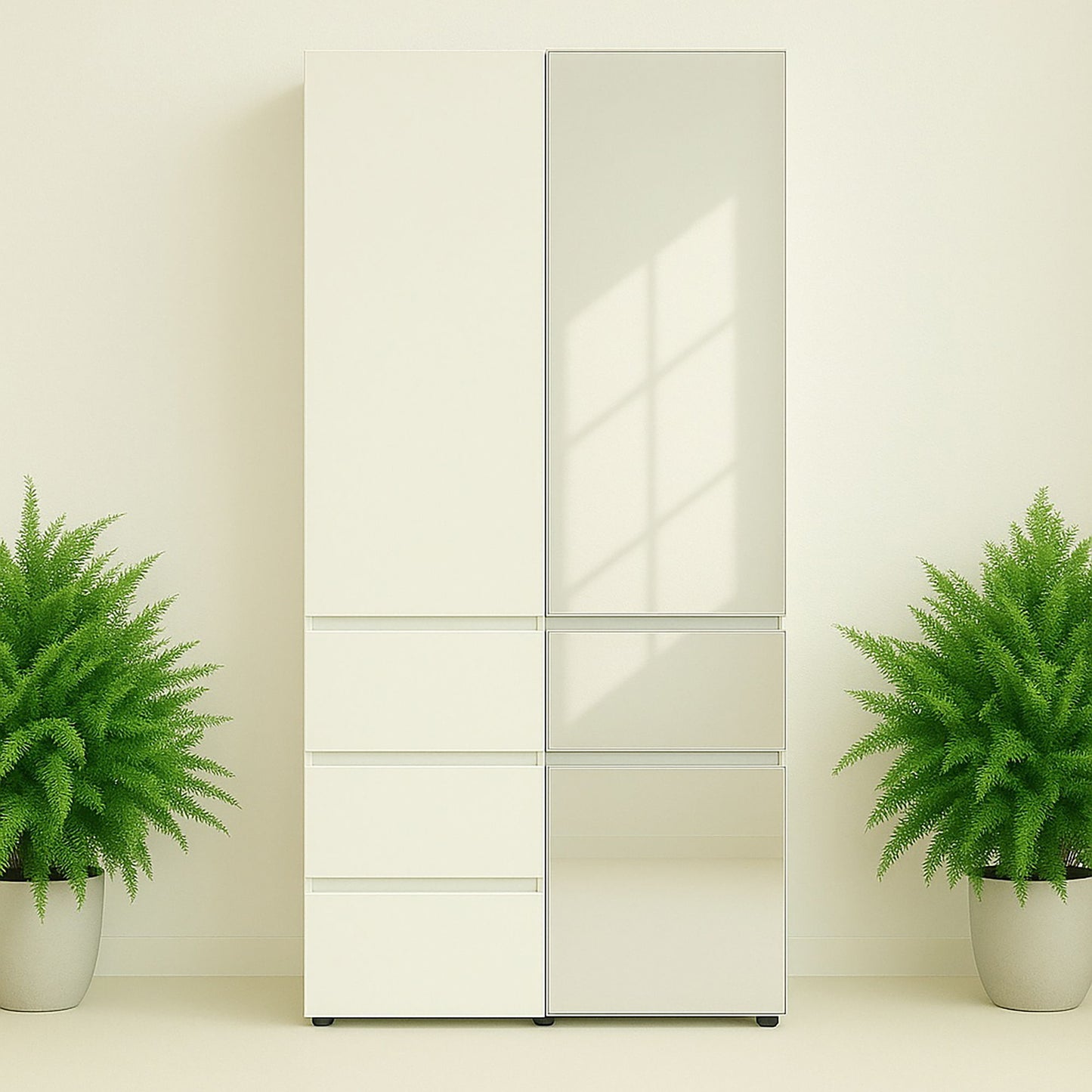 Elise - Slim Modular Wood Closet Cabinet With Mirror In Durable Melamine Construction - White