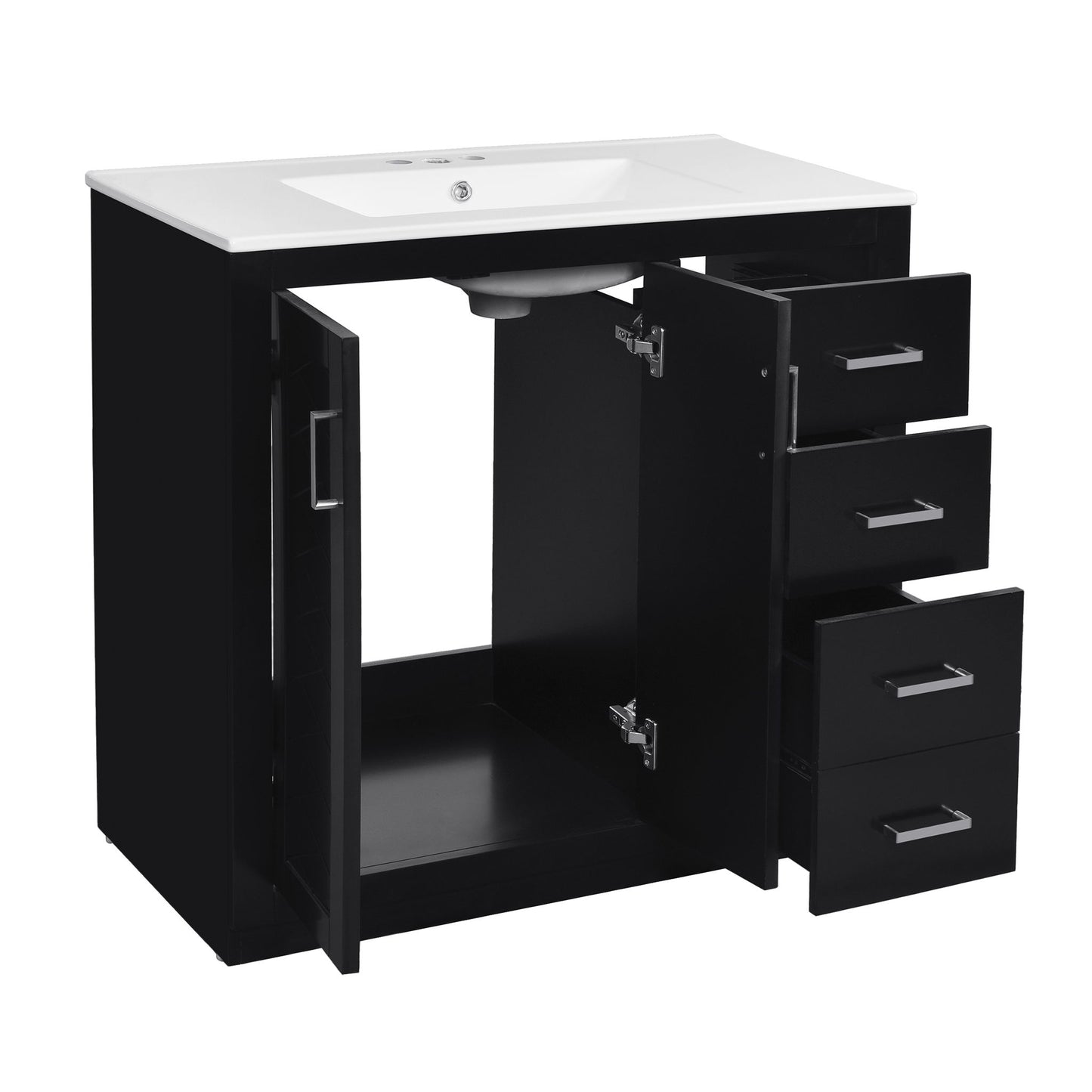 Modern Bathroom Vanity With Ceramic Sink, 6 Drawers & Soft-Close Doors